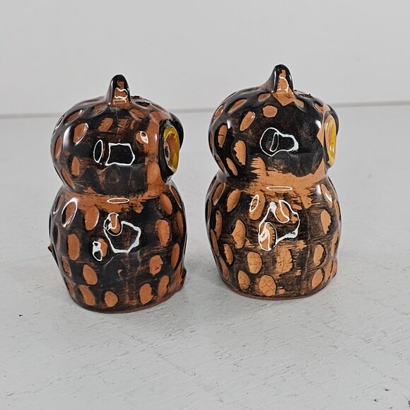 Vintage Our Own Import Japan Owl Salt Pepper Shaker Set Redware Retro 1970s - Picture 3 of 10